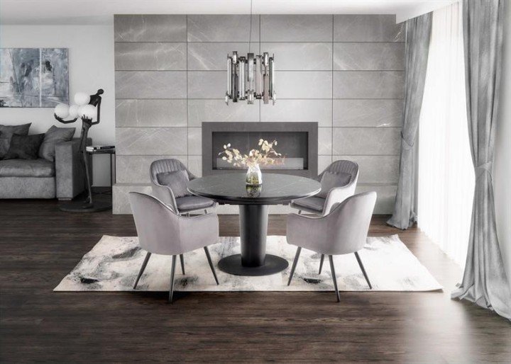 Обеденный стол раскладной CRISTIANO Halmar Черный мрамор/черный